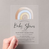 かわいい青と茶色の水色レインボーベビーシャワー アクリル招待状 (インサイチュ (ポータブル))
