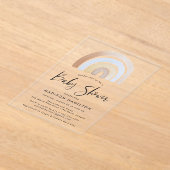 かわいい青と茶色の水色レインボーベビーシャワー アクリル招待状 (レイダウン)