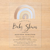 かわいい青と茶色の水色レインボーベビーシャワー アクリル招待状 (正面)