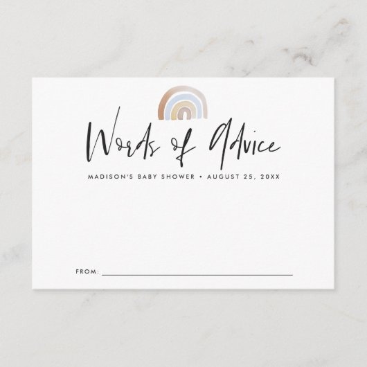 かわいい青と茶色の水色レインボーベビーシャワー アドバイスカード (正面)