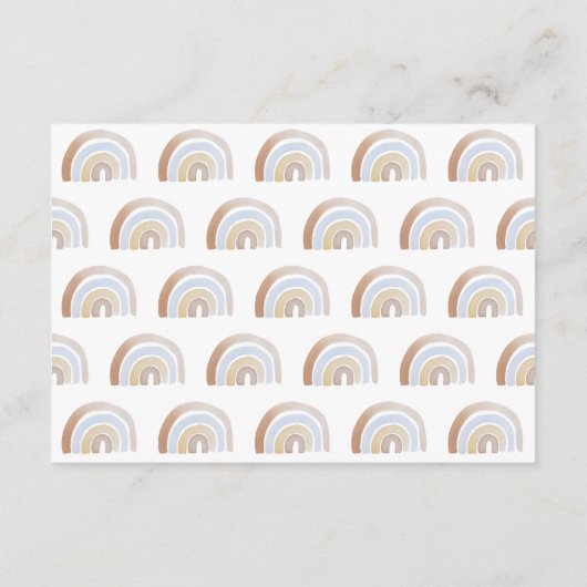 かわいい青と茶色の水色レインボーベビーシャワー アドバイスカード (裏面)