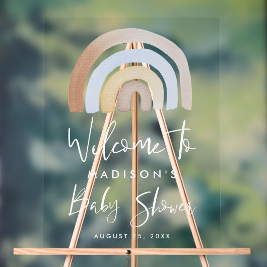 かわいい青と茶色の虹の赤ちゃんシャワーへようこそ アクリルサイン (ニュートラル)