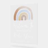 かわいい青と茶色の虹の赤ちゃんシャワーへようこそ アクリルサイン (傾斜)