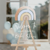 かわいい青と茶色の虹の赤ちゃんシャワーへようこそ アクリルサイン