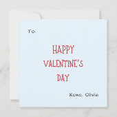 かわいい青と赤のハートのユニコーン子供バレンタインデー ノートカード (裏面)