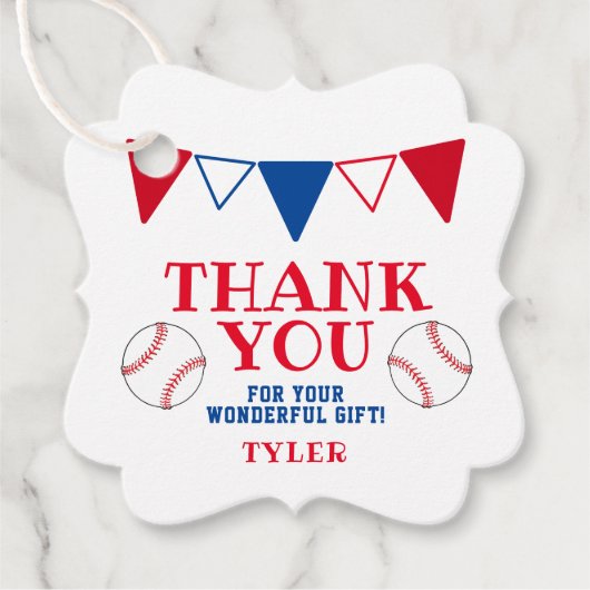かわいい青と赤の野球ありがとう フェイバータグ (正面)
