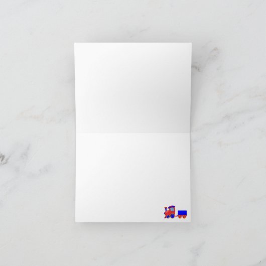 かわいい青と赤の電車の誕生日パーソナライズされた サンキューカード (内部)