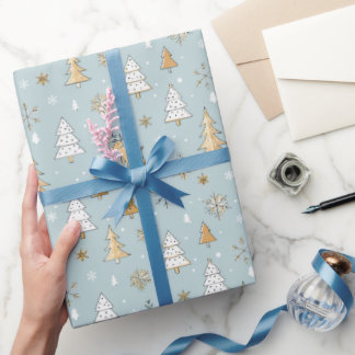 かわいい青と金のクリスマス ラッピングペーパー