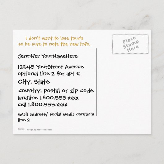 かわいい青と金ゴールド花新しい住所 案内ポストカード (裏面)