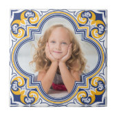 かわいい青と黄色のアズレホス、カスタム写真 タイル (正面)