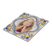 かわいい青と黄色のアズレホス、カスタム写真 タイル (側面)