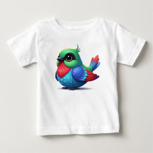 かわいい青と黄色のキャラクターバード ベビーTシャツ (正面)