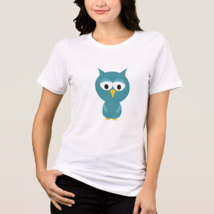 かわいい青と黄色の漫画フクロウ トライブレンドTシャツ