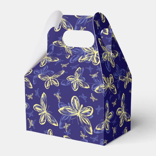 かわいい青と黄色の蝶のパタ図解入りの、写真付きのーン フェイバーボックス (正面サイド)