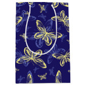 かわいい青と黄色の蝶のパタ図解入りの、写真付きのーン ミディアムペーパーバッグ (正面)