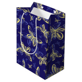 かわいい青と黄色の蝶のパタ図解入りの、写真付きのーン ミディアムペーパーバッグ