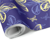 かわいい青と黄色の蝶のパタ図解入りの、写真付きのーン ラッピングペーパー (ロールコーナー)