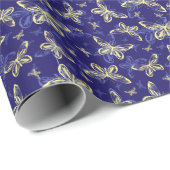 かわいい青と黄色の蝶のパタ図解入りの、写真付きのーン ラッピングペーパー (ロールコーナー)