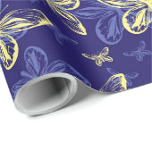かわいい青と黄色の蝶のパタ図解入りの、写真付きのーン ラッピングペーパー (ロールコーナー)