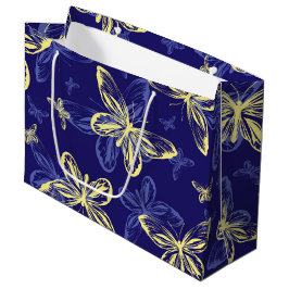 かわいい青と黄色の蝶のパタ図解入りの、写真付きのーン ラージペーパーバッグ