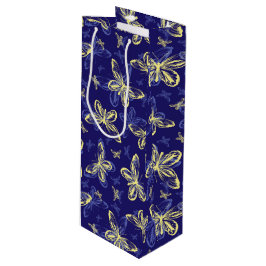 かわいい青と黄色の蝶のパタ図解入りの、写真付きのーン ワインギフトバッグ