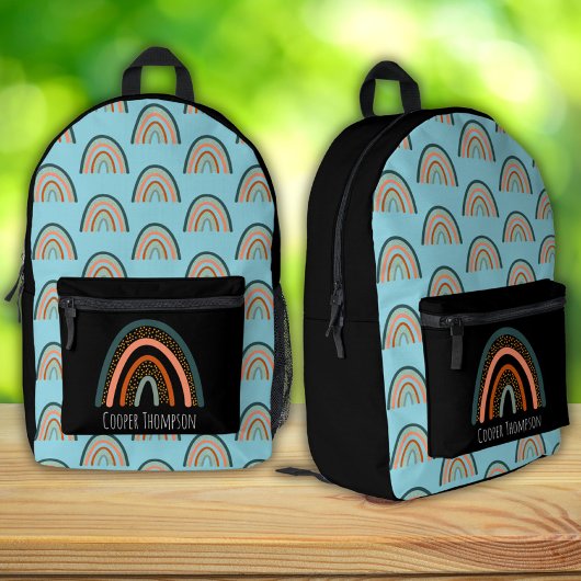 かわいい青と黒のレインボーイズ プリントバックパック