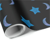 かわいい青と黒の月と星 ラッピングペーパー (ロールコーナー)