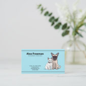 かわいい青と黒の猫と犬の獣医 名刺 (スタンド正面)