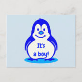 かわいい青にこやかなペンギン男の子のジェンダーが明かす 案内ポストカード (正面)