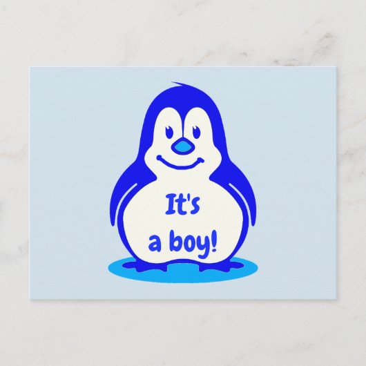 かわいい青にこやかなペンギン男の子のジェンダーが明かす 案内ポストカード (正面)