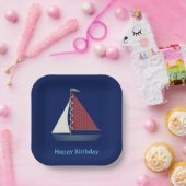 かわいい青のおもちゃ帆船 ペーパープレート (パーティー)