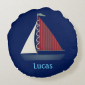 かわいい青のおもちゃ帆船 ラウンドクッション (裏面)
