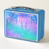 かわいい青のオンブルが垂れたモノグラム メタルランチボックス (裏面)