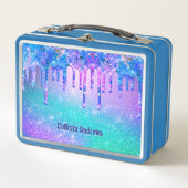 かわいい青のオンブルが垂れたモノグラム メタルランチボックス (正面)