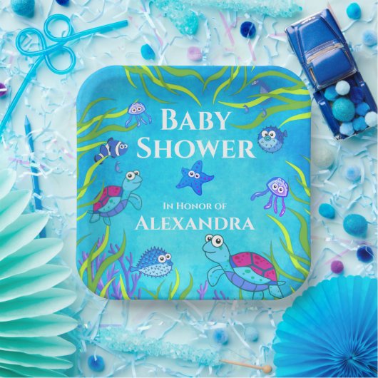 かわいい青の下の海の男の子の下の赤ちゃんシャワーナプキンスCl ペーパープレート (パーティー)