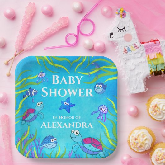 かわいい青の下の海の男の子の下の赤ちゃんシャワーナプキンスCl ペーパープレート (パーティー)