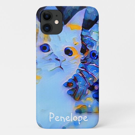 かわいい青の印象派の子猫アートと名前 Case-Mate iPhoneケース (裏面)