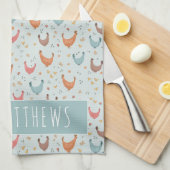 かわいい青の名鶏のファームのパターン キッチンタオル (四つ折り)