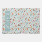 かわいい青の名鶏のファームのパターン キッチンタオル (横)