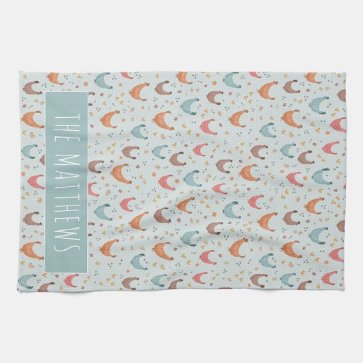 かわいい青の名鶏のファームのパターン キッチンタオル (横)