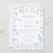 かわいい青の小さな蝶の男の赤ちゃんシャワー 招待状 (正面)