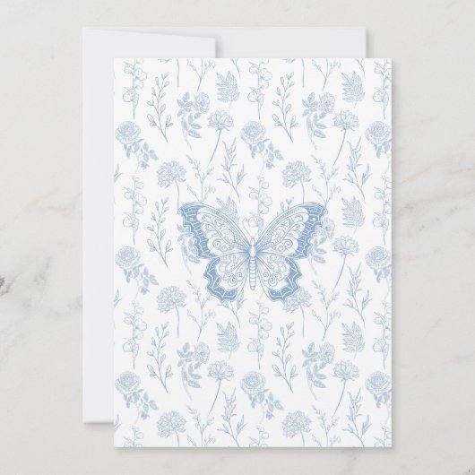 かわいい青の小さな蝶の男の赤ちゃんシャワー 招待状 (裏面)