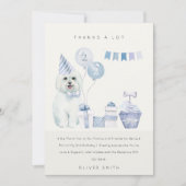 かわいい青の水彩犬 誕生日パーティー（年齢不問） サンキューカード (正面)
