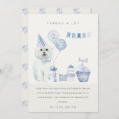 かわいい青の水彩犬 誕生日パーティー（年齢不問） サンキューカード (正面/裏面)