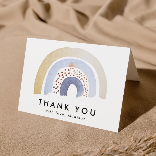 かわいい青の水彩虹 サンキューカード
