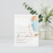 かわいい青の熱気球の雲スター私は移動した ポストカード (スタンド正面)