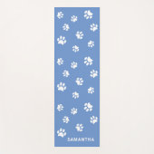 かわいい青の白い前足のプリントカスタム ヨガマット (正面)