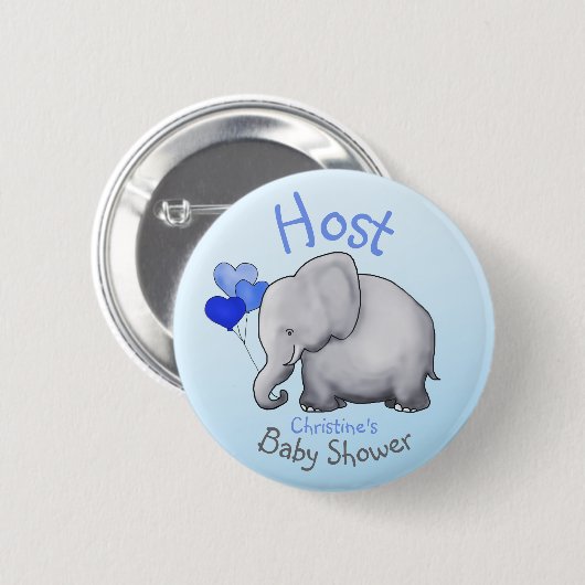 かわいい青は象のベビーシャワーのホストを風船のようにふくらませます 缶バッジ (正面&裏面)