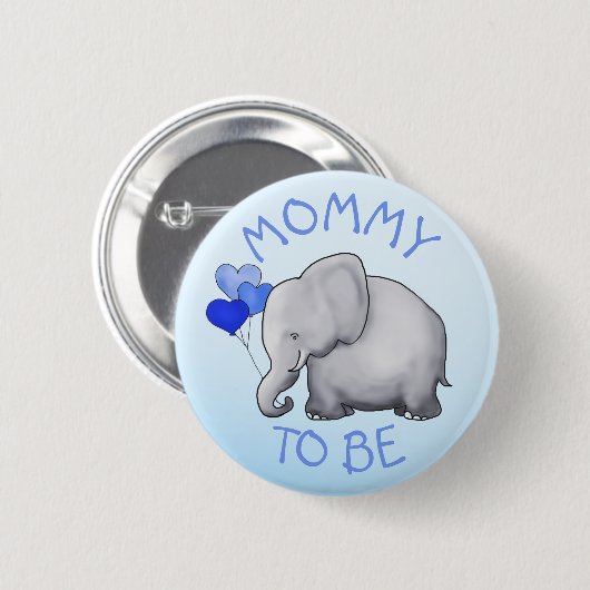 かわいい青は象のベビーシャワーの妊婦を風船のようにふくらませます 缶バッジ (正面&裏面)