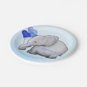 かわいい青は象の男の子のベビーシャワーを風船のようにふくらませます ペーパープレート (アングル)